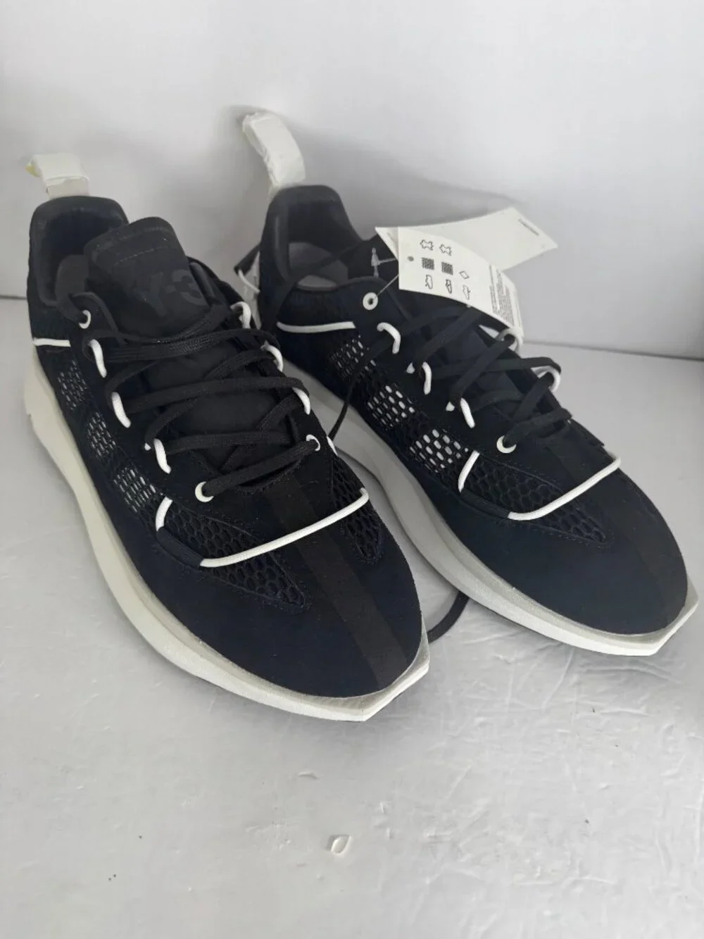 Y-3 Black and White Mesh Suede Runner Sneakers